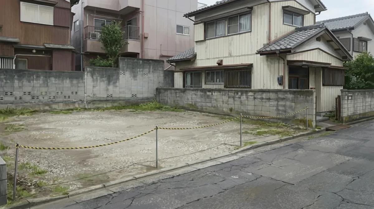 建物を取り壊した跡地と、隣に建つ住宅